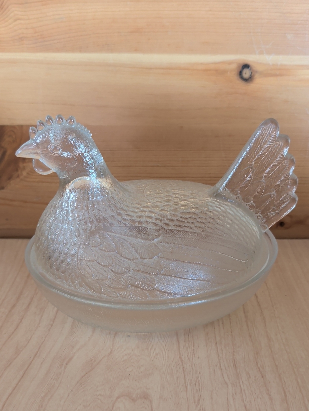 VTG. Clear Glass Hen on Nest Candy Dish.